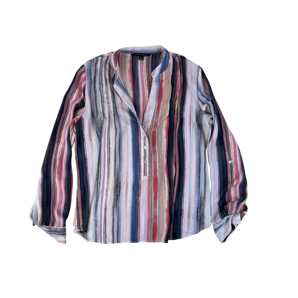 Boho Striped Blouse Polyester Watercolor Split Neck Size M Zac & Rachel